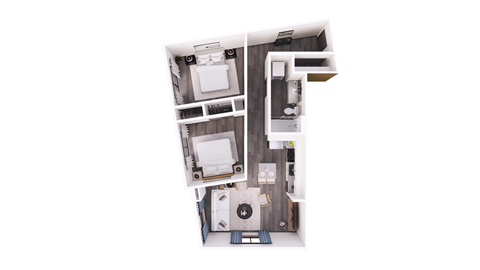 Floor plan for 2 beds, 1 bath, 798 sqft